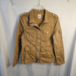 Kensie Jeans Brown Utility Jacket Women's Medium Button Zip Pockets Epaulette